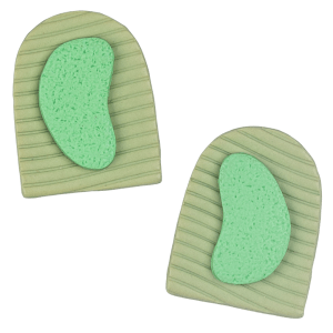 The Presence Earrings by Héloïse Jewelry are handcrafted in two layers using polymer clay. Each piece features a sophisticated sage arch and a vibrant neon accent. These distinctive statement studs with sterling silver posts blend architectural design with professional style.