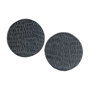 These handcrafted polymer clay studs by Héloïse Artisanal Jewelry in sophisticated jet black feature a signature linear texture. These distinctive pieces combine classic design with professional elegance, making them perfect for versatile styling.