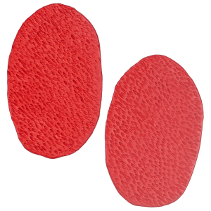 These handcrafted oversized polymer clay studs by Héloïse Artisanal Jewelry feature rich statement red and intricate coral-inspired textures. These distinctive organic pieces blend dramatic scale with sophisticated design, perfect for bold professional style.